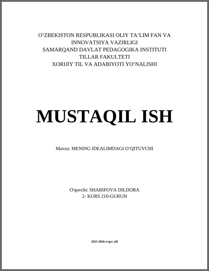 MENING IDEALIMDAGI OʻQITUVCHI