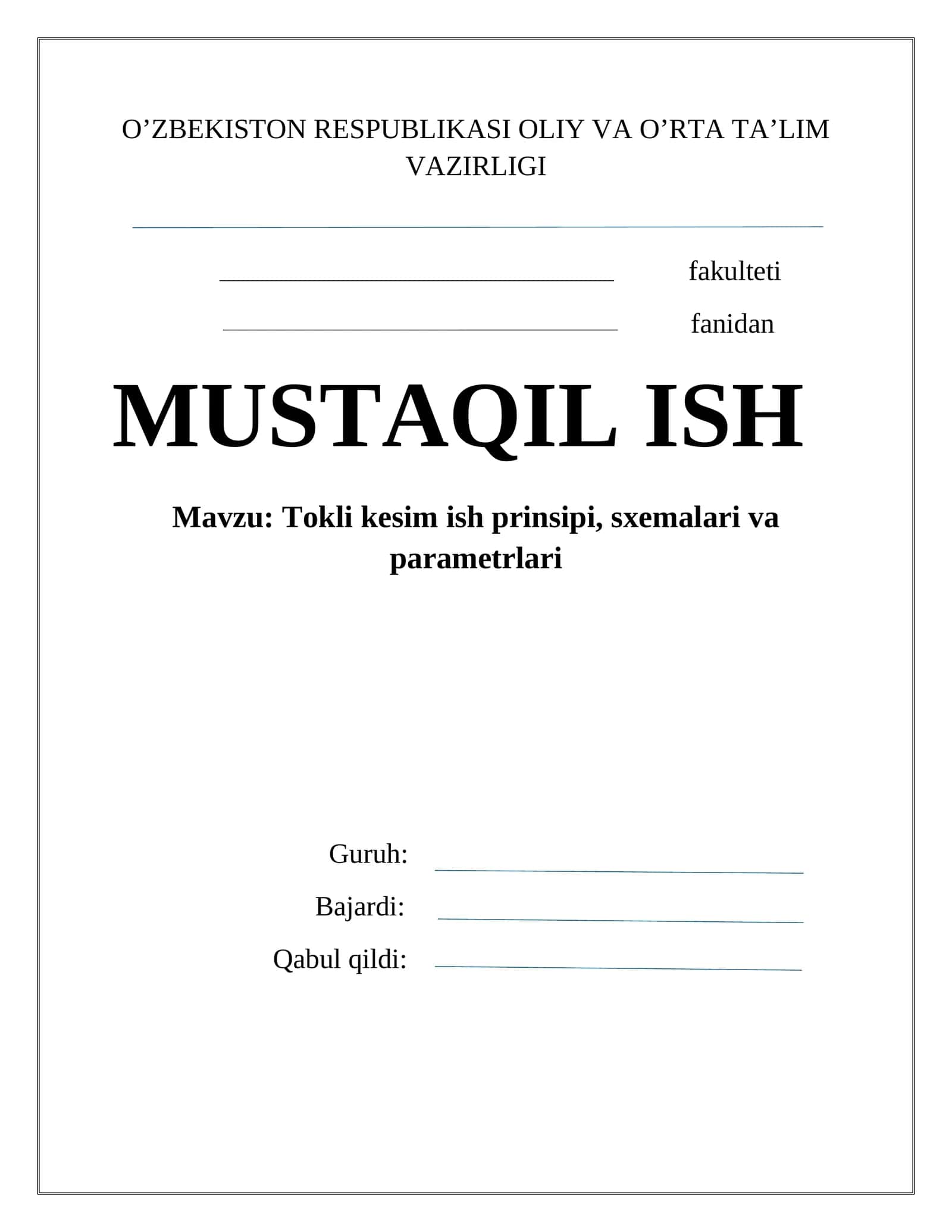 Tokli kesim ish prinsipi, sxemalari va parametrlari