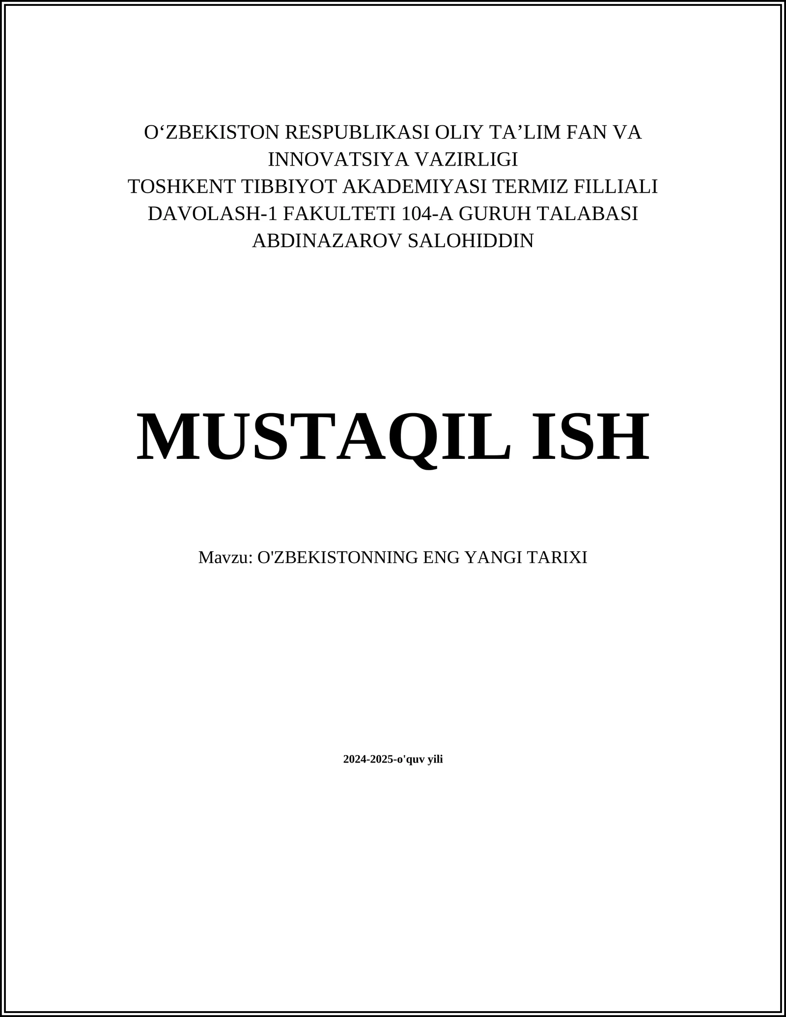 O'zbekistonning eng yangi tarixi