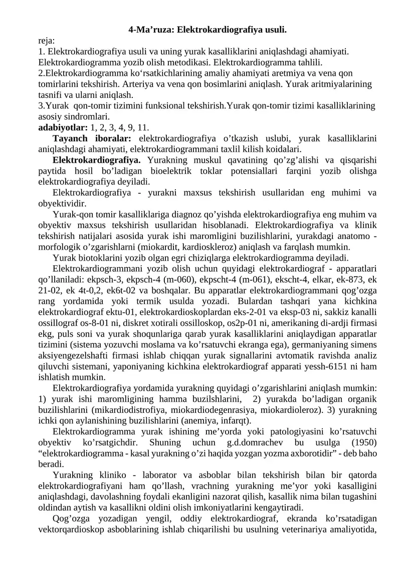 Elektrokardiografiya usuli