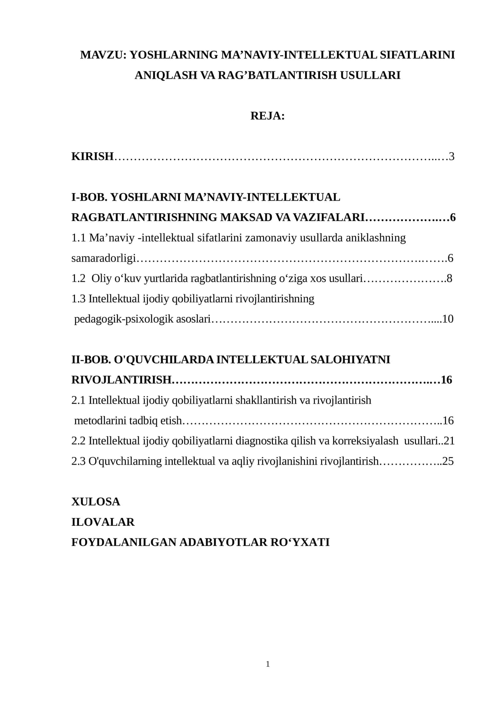 YOSHLARNING MA’NAVIY-INTELLEKTUAL SIFATLARINI ANIQLASH VA RAG’BATLANTIRISH USULLARI