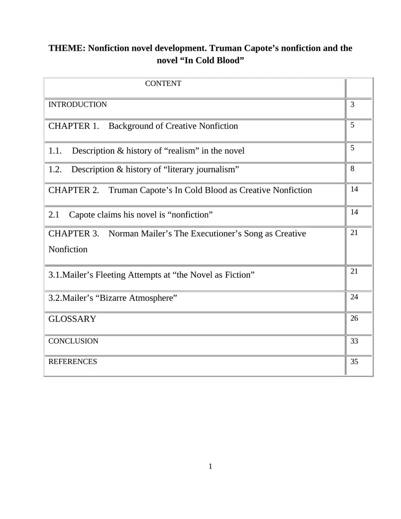 Nonfiction novel development. Truman Capote’s nonfiction and the novel “In Cold Blood”