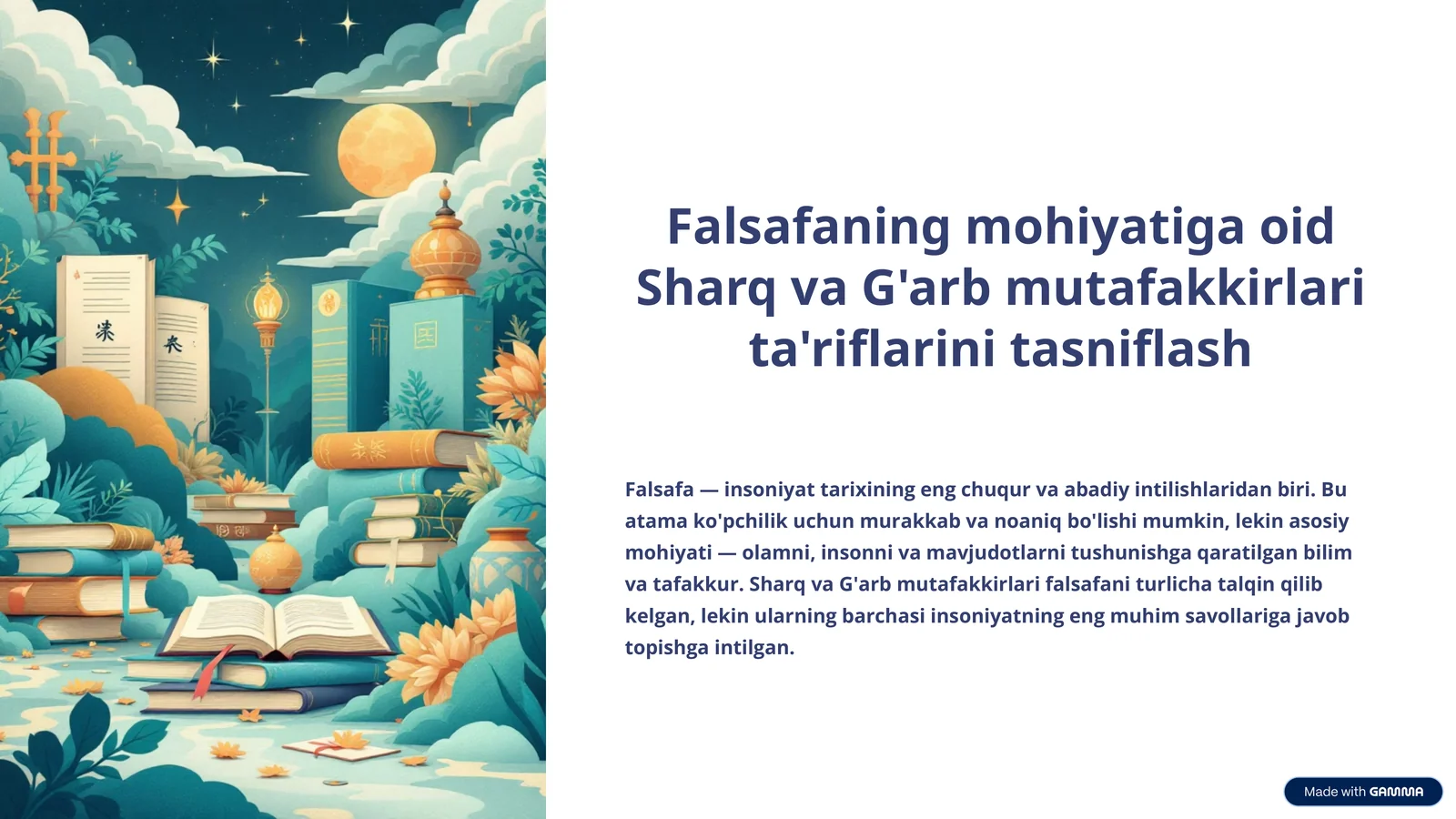Falsafaning mohiyatiga oid Sharq va G'arb mutafakkirlari ta'riflarini tasniflash