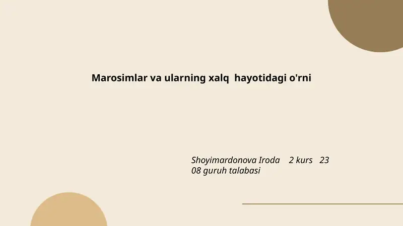 Marosimlar va ularning xalq hayotidagi o'rni