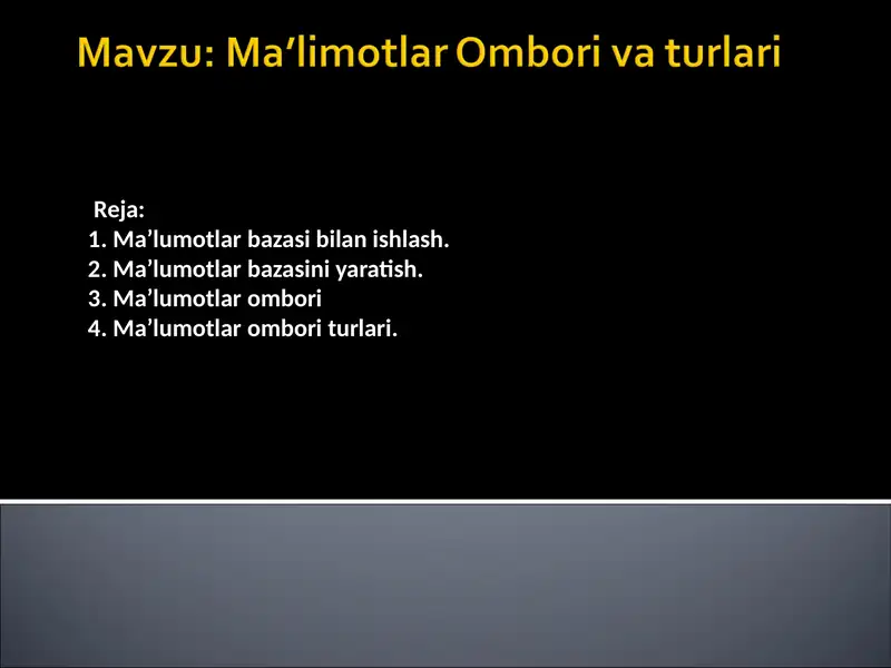 Maʼlumotlar ombori va turlari