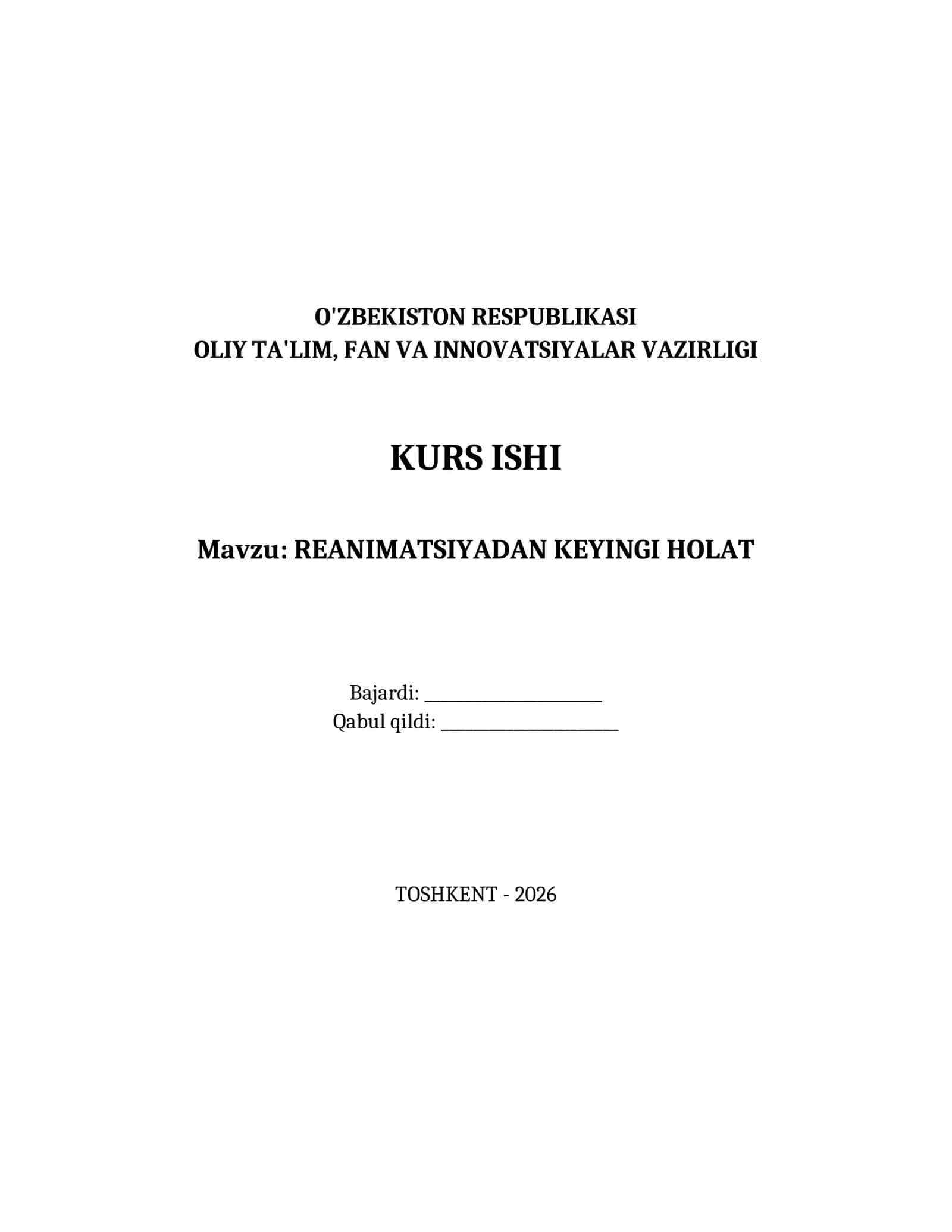 REANIMATSIYADAN KEYINGI HOLAT