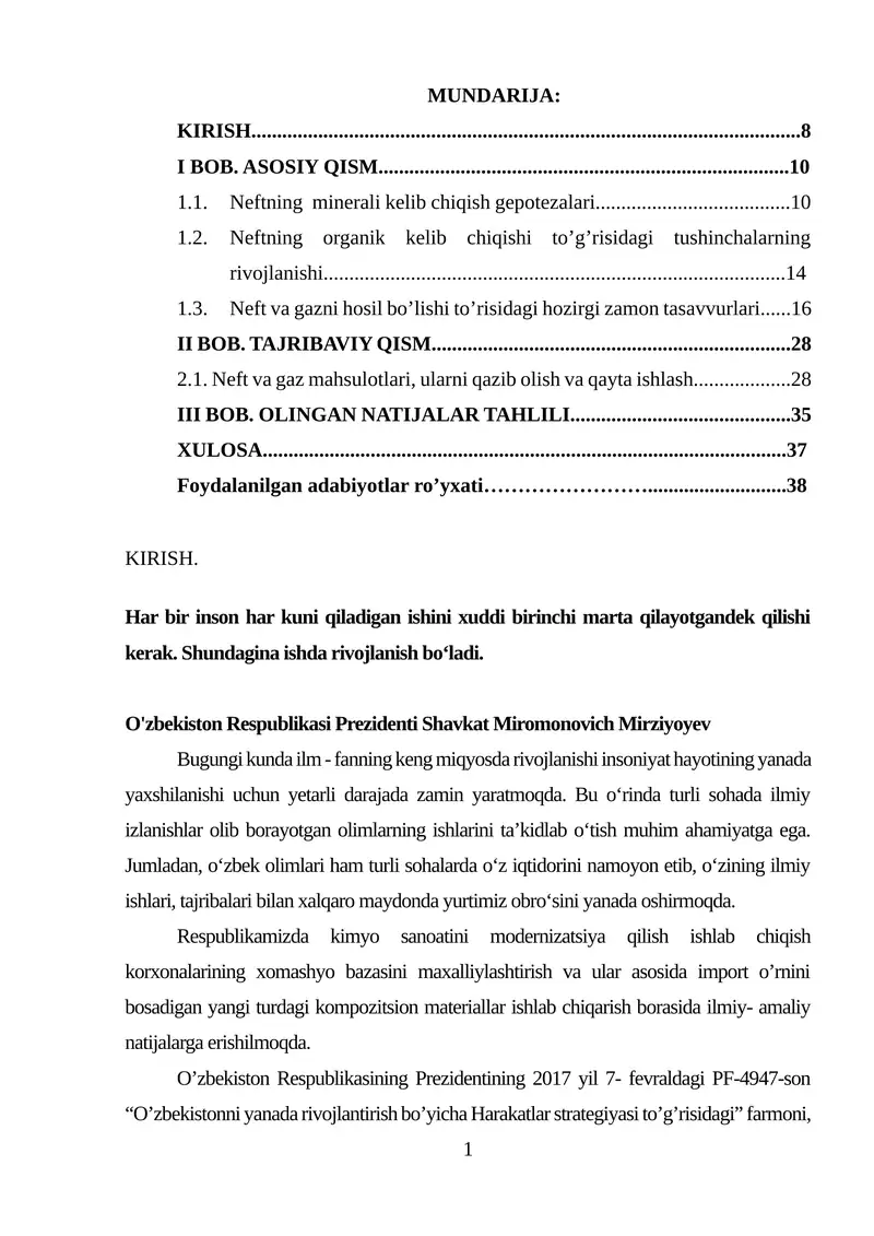 NEFT VA GAZNI QAYTA ISHLASHDA KIMYOVIY ASOSLAR