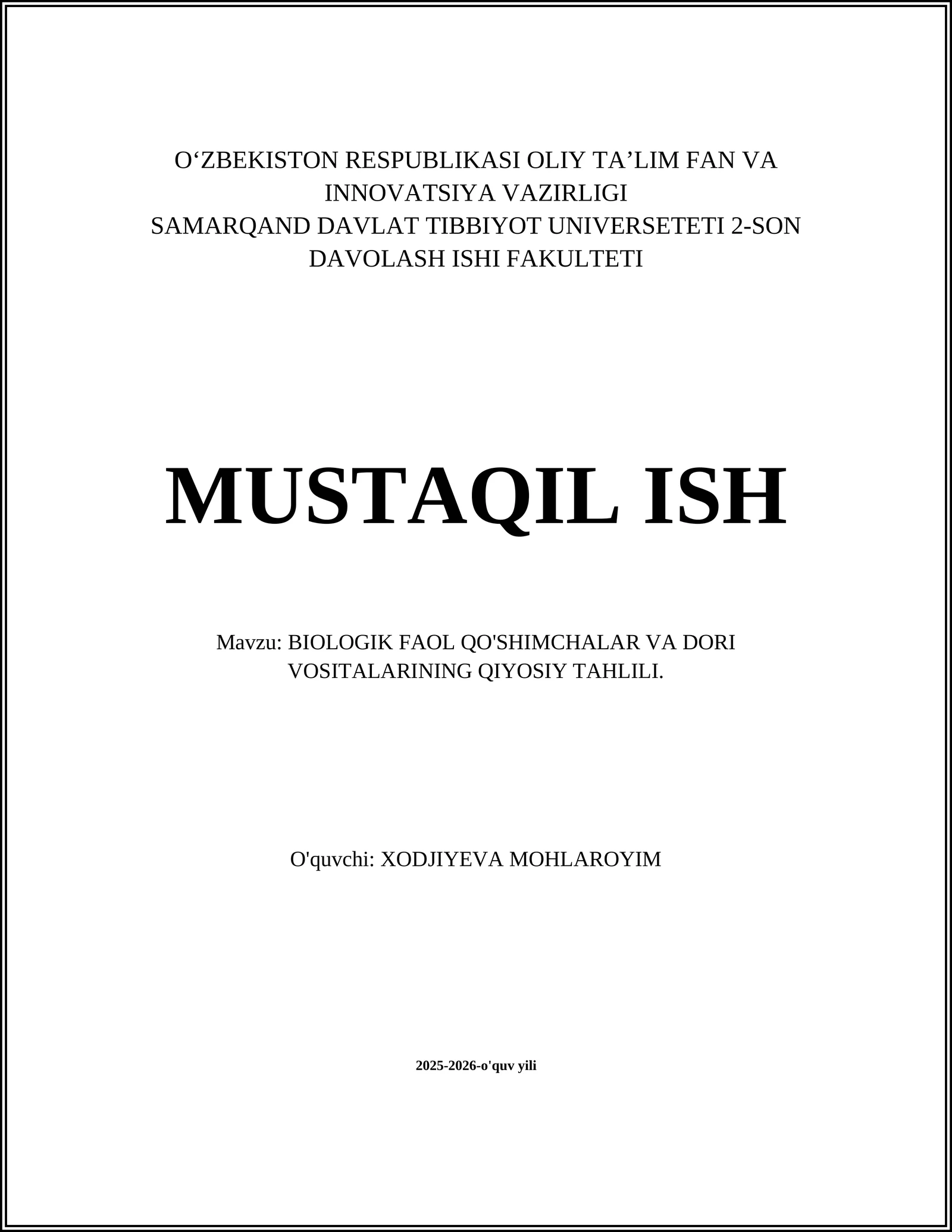 BIOLOGIK FAOL QO'SHIMCHALAR VA DORI VOSITALARINING QIYOSIY TAHLILI