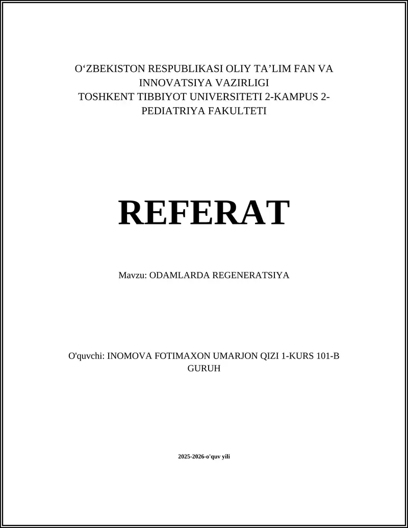 ODAMLARDA REGENERATSIYA