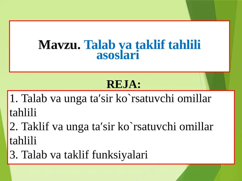 Talab va taklif tahlili asoslari