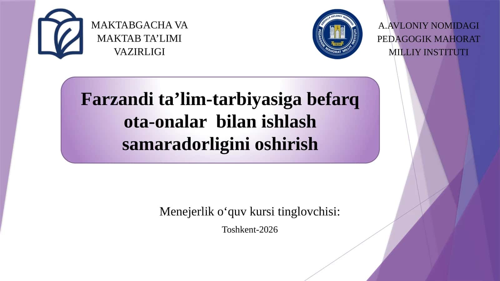 Menejerlik o‘quv kursi tayyorlash