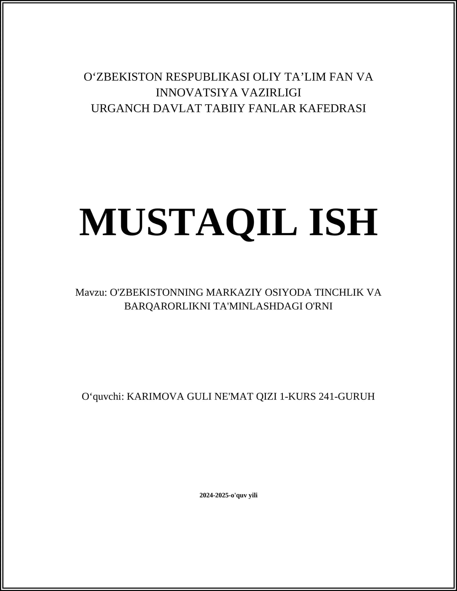 Markaziy Osiyo Tinchlik va Barqarorlik