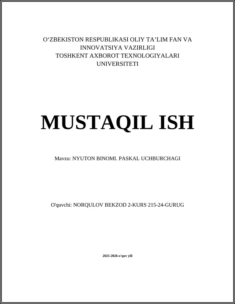 NYUTON BINOMI. PASKAL UCHBURCHAGI