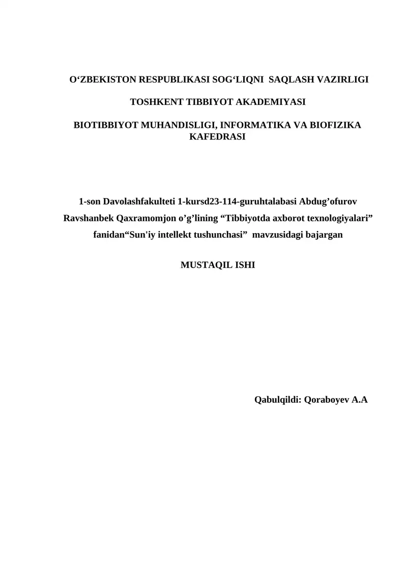Sun'iy intellekt tushunchasi