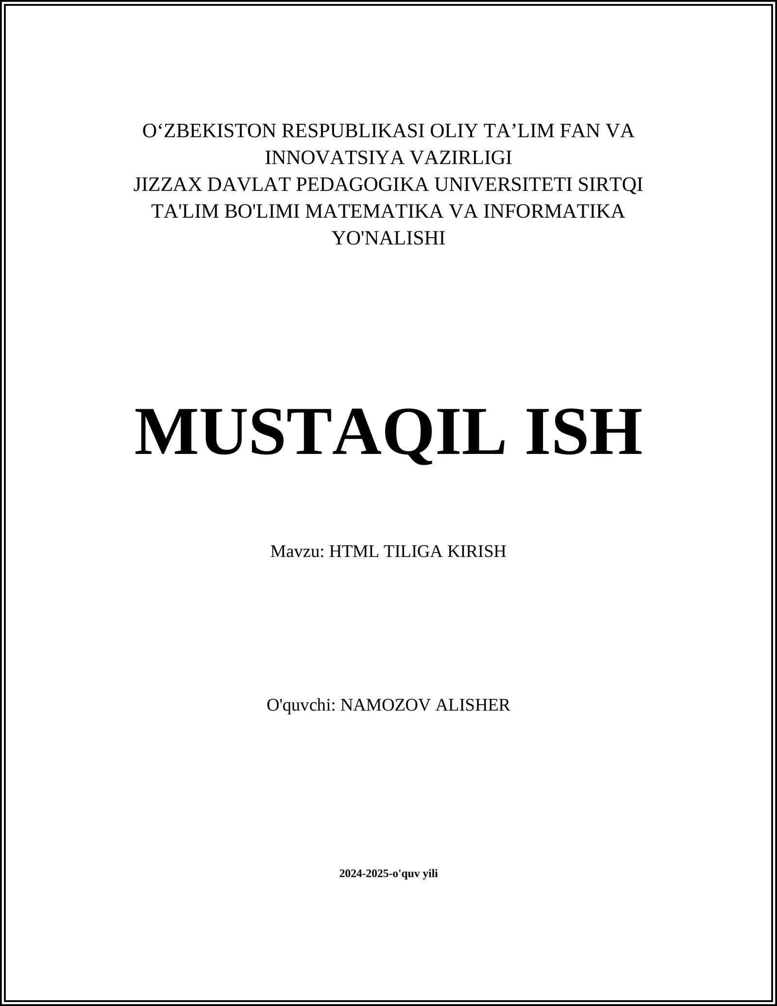 HTML TILIGA KIRISH