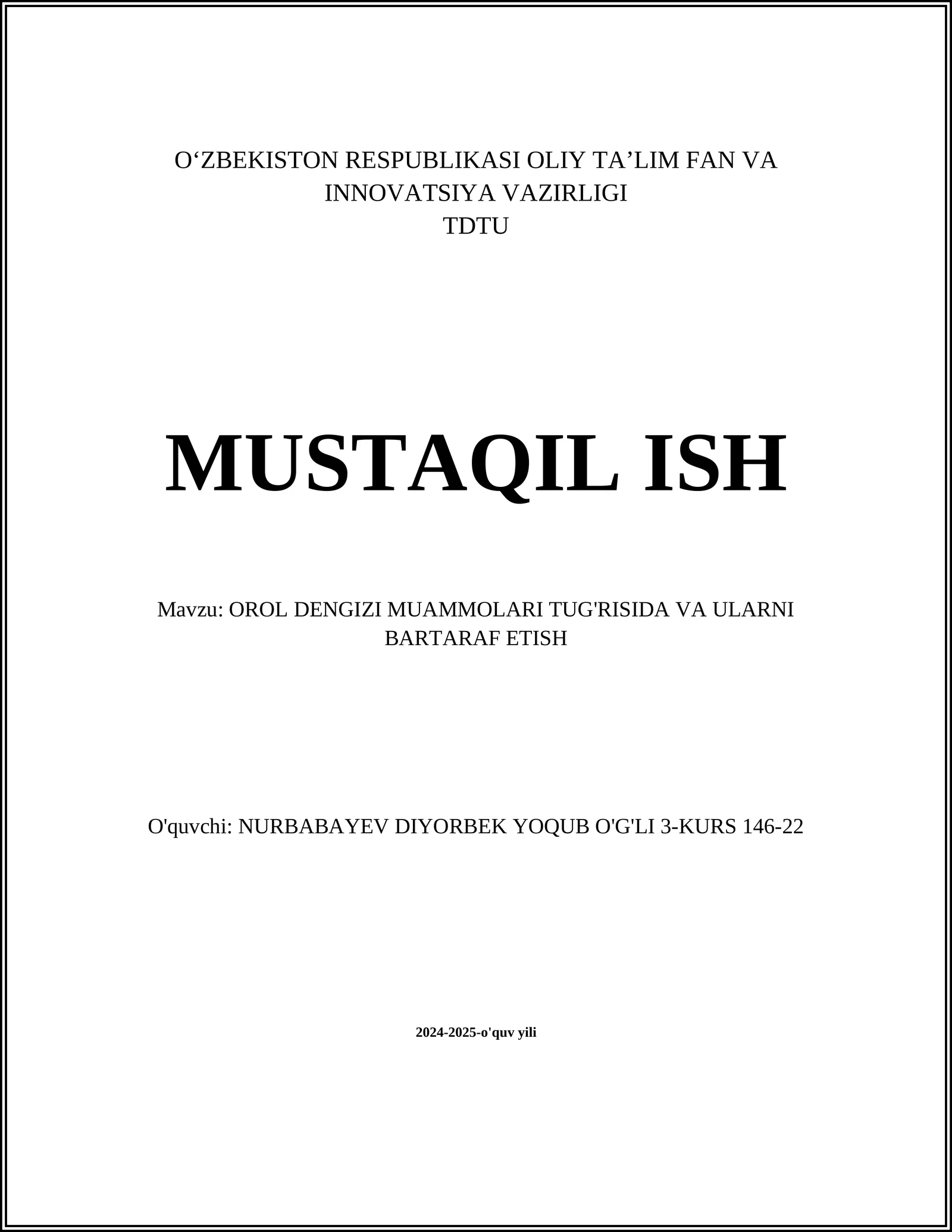 OROL DENGIZI MUAMMOLARI