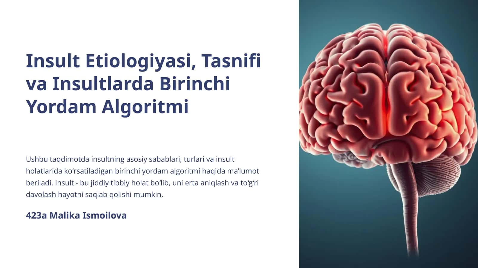 Insult Etiologiyasi, Tasnifi va Insultlarda Birinchi Yordam Algoritmi