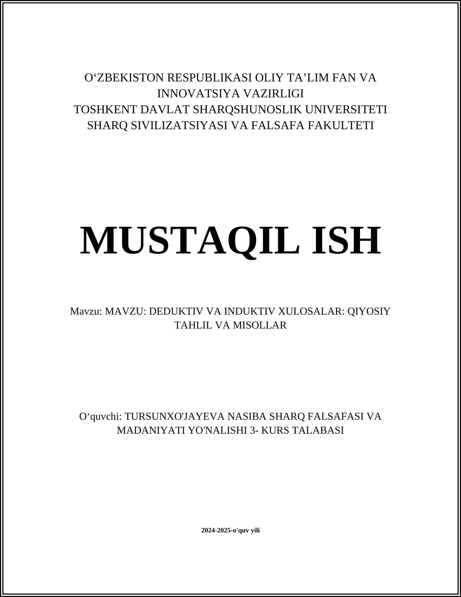 Deduktiv va induktiv xulosalar: Qiyosiy tahlil va misollar
