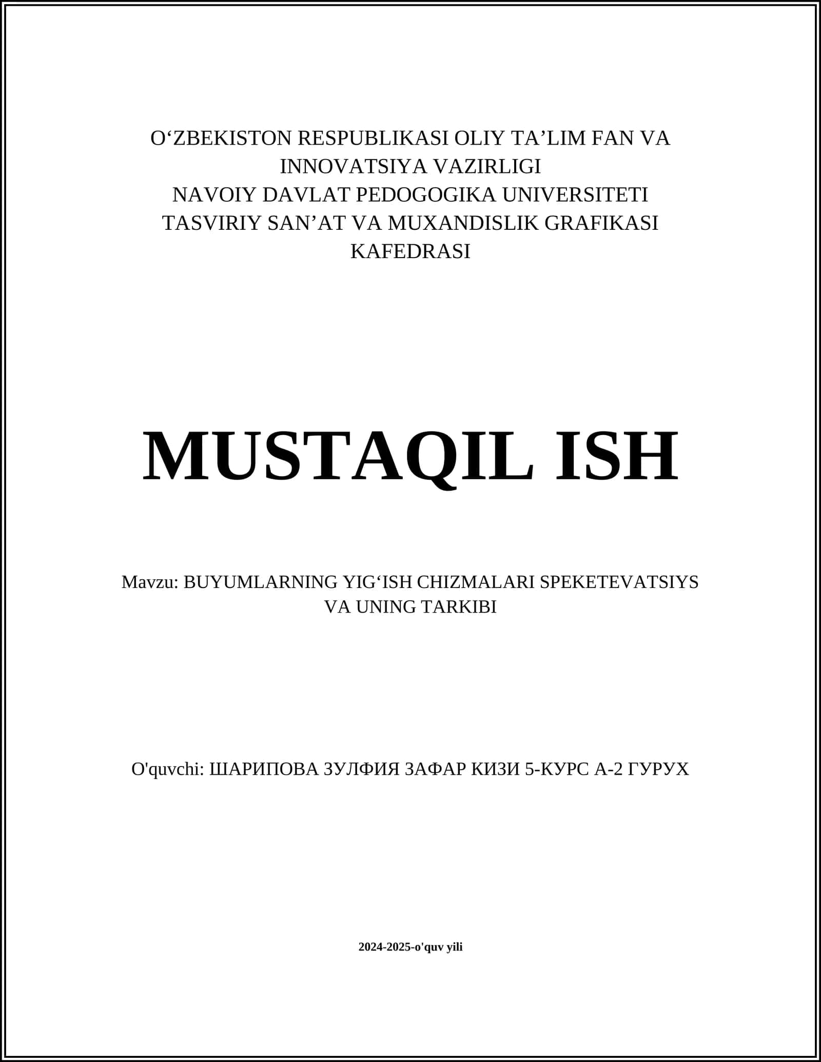 Buyumlarning Yigʻish Chizmalari