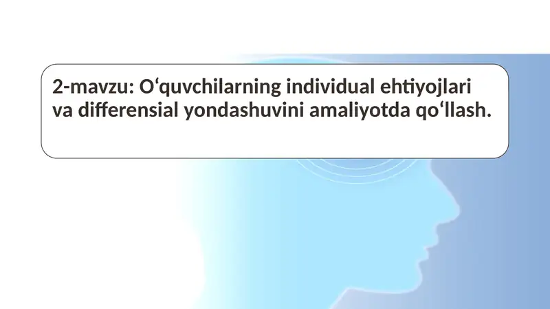 O‘quvchilarning individual ehtiyojlari va differensial yondashuvini amaliyotda qo‘llash