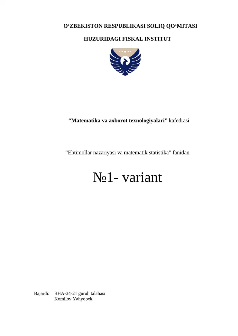 Ehtimollar nazariyasi va matematik statistika