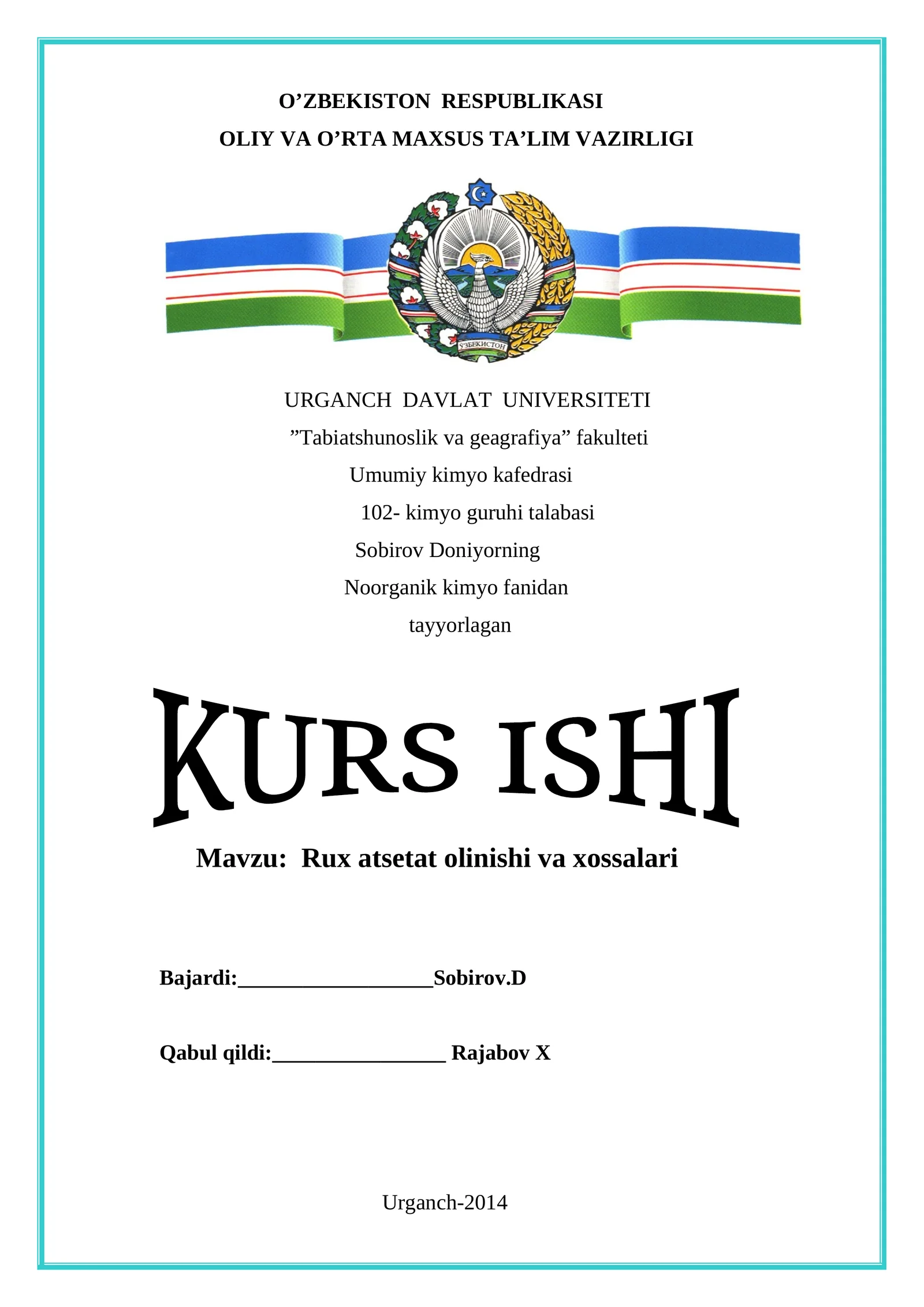 Rux atsetat olinishi va xossalari