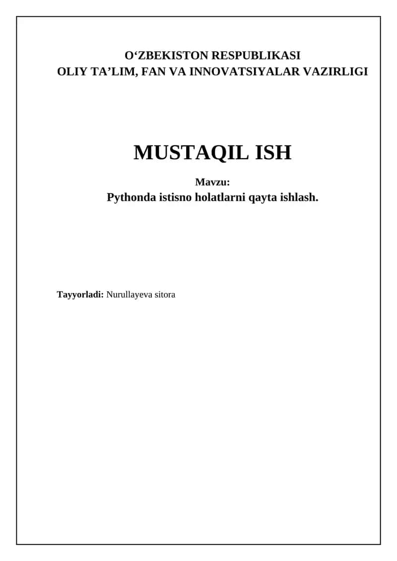 Pythonda istisno holatlarni qayta ishlash
