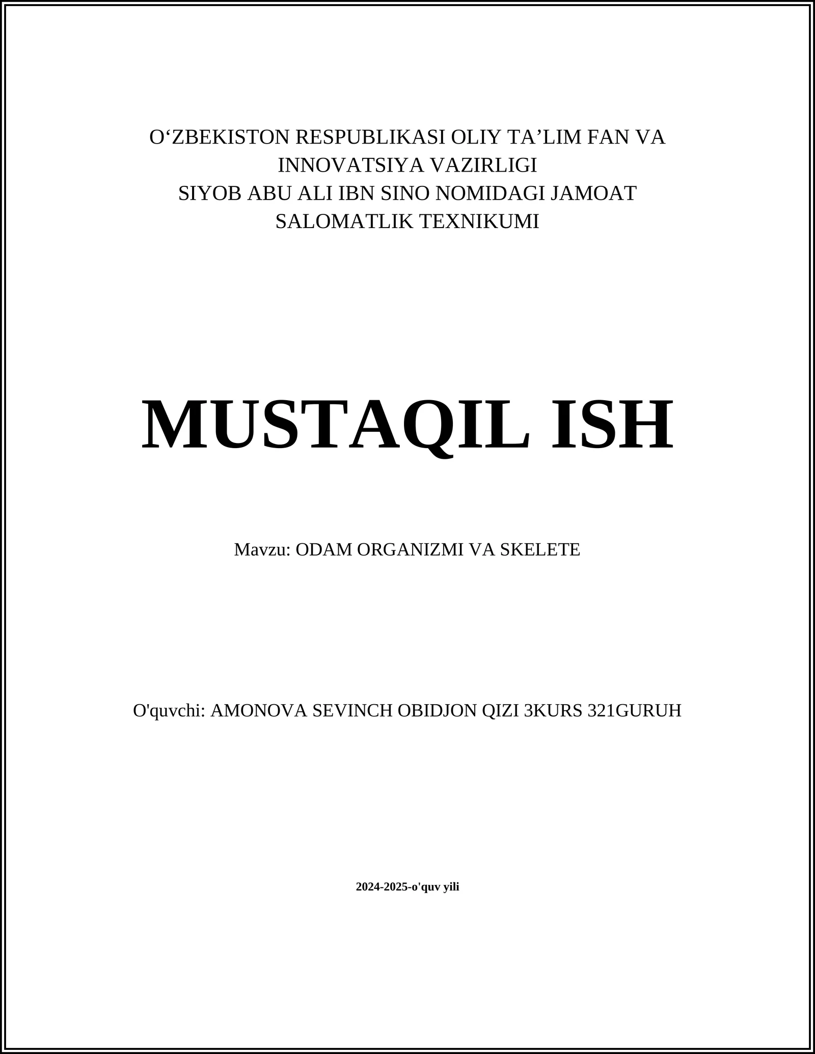 ODAM ORGANIZMI VA SKELETE