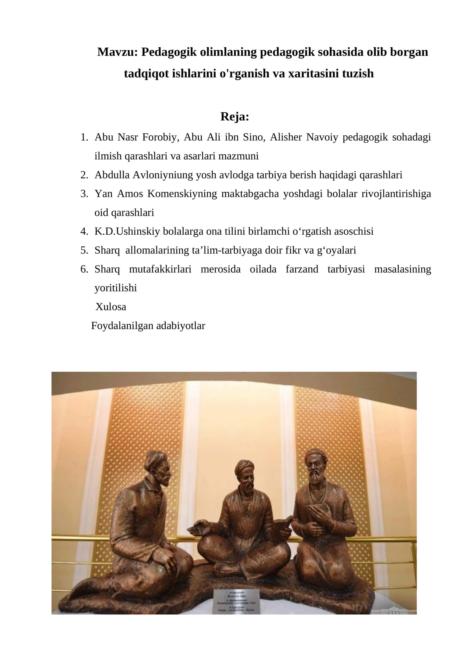 Pedagogik olimlaning pedagogik sohasida olib borgan tadqiqot ishlarini o'rganish va xaritasini tuzish