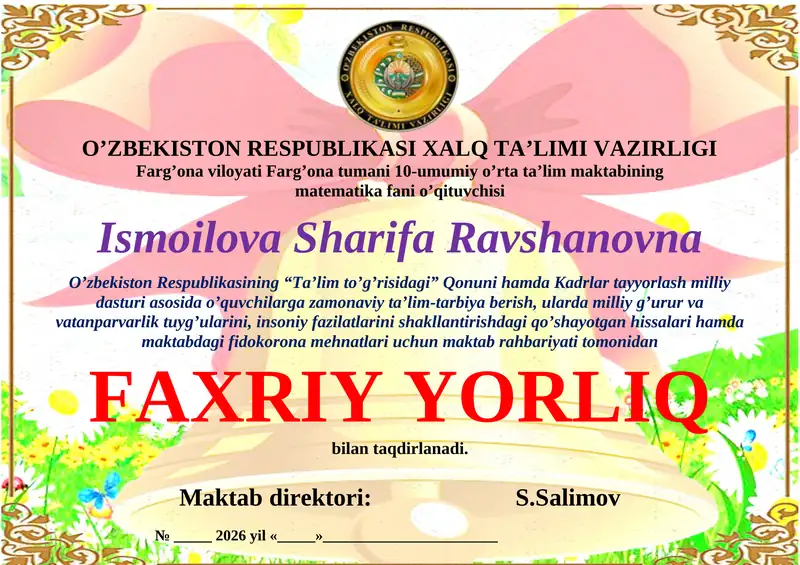 FAXRIY YORLIQ Faxriy yorliq shablon Word