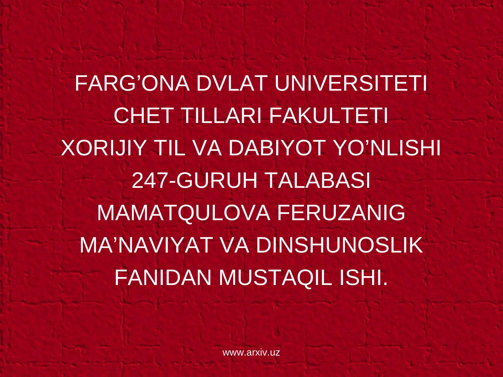 MA’NAVIYAT VA DINSHUNOSLIK