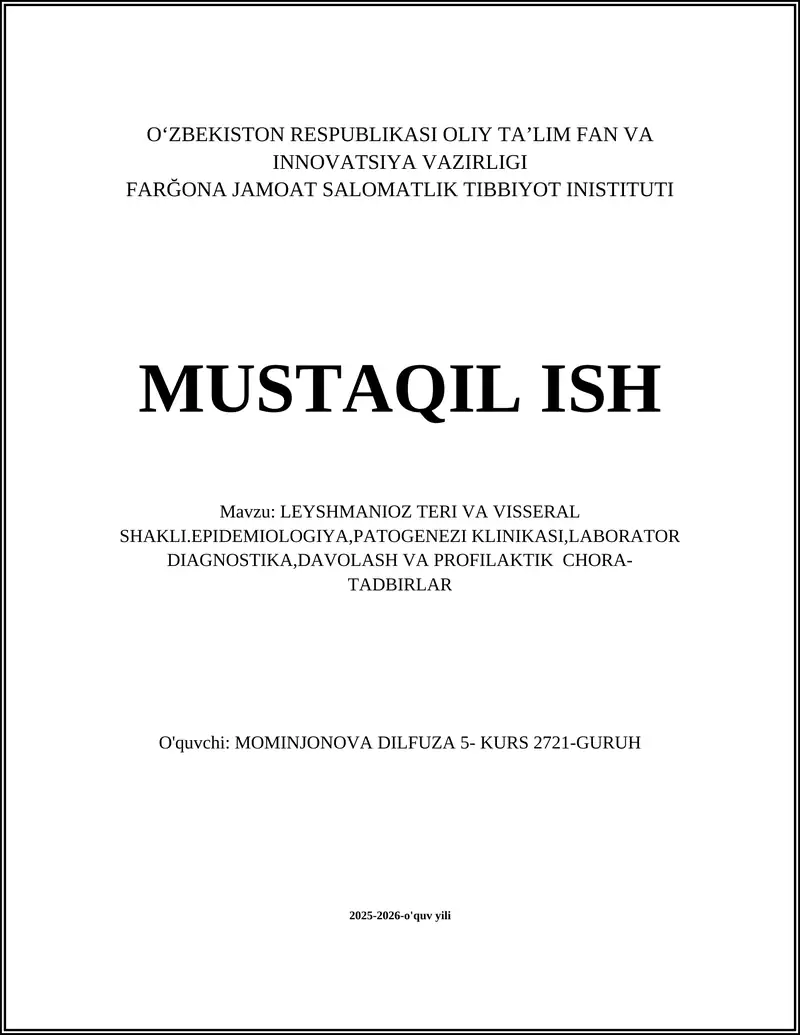 LEYSHMANIOZ TERI VA VISSERAL SHAKLI