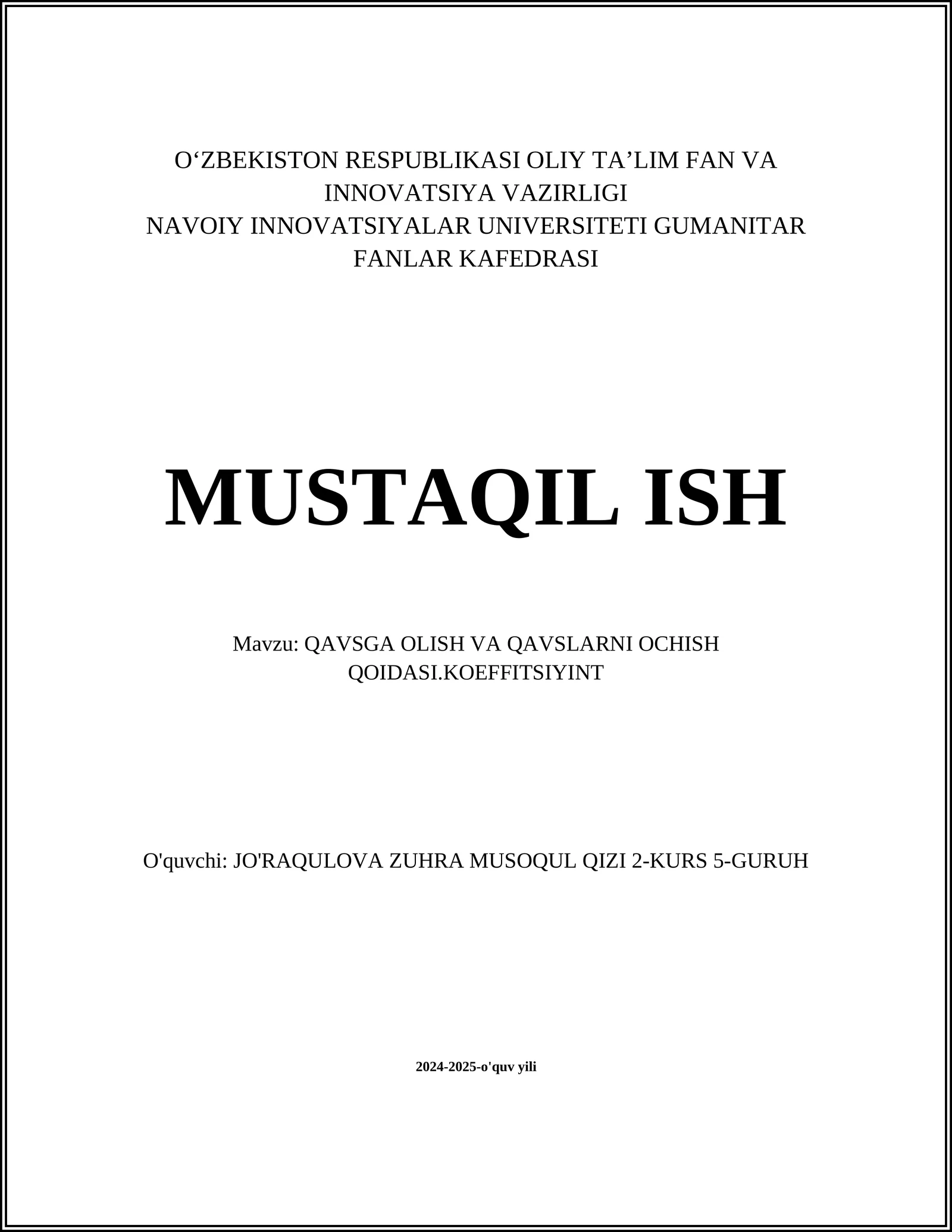 QAVSGA OLISH VA QAVSLARNI OCHISH QOIDASI.KOEFFITSIYINT