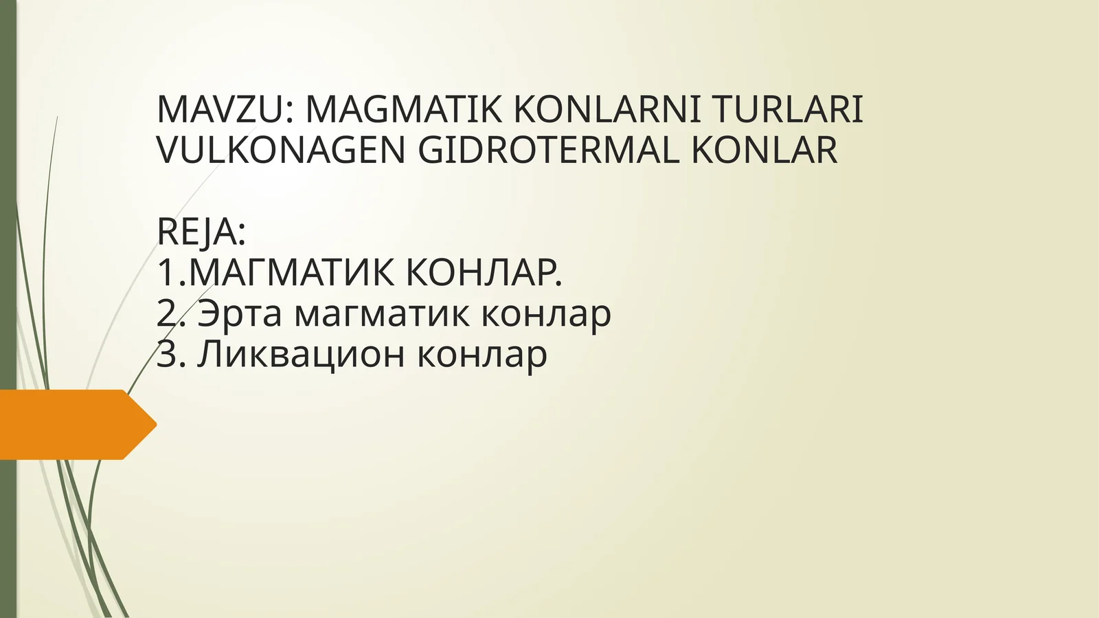 MAGMATIK KONLARNI TURLARI VULKONAGEN GIDROTERMAL KONLAR