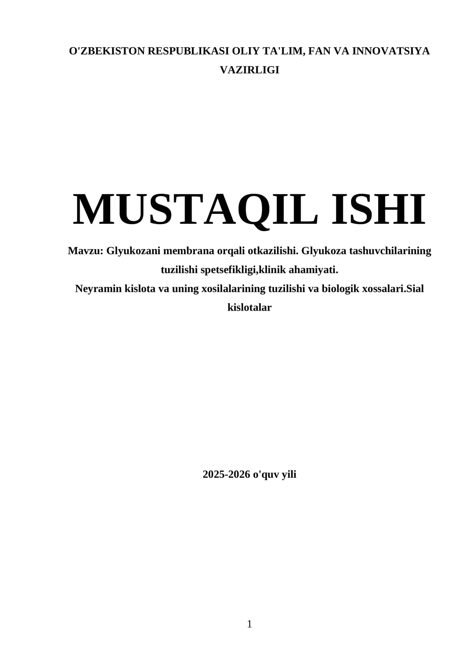 Glyukozani membrana orqali otkazilishi. Glyukoza tashuvchilarining tuzilishi spetsefikligi,klinik ahamiyati