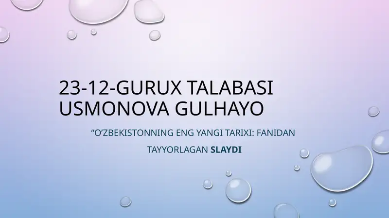 O’zbekistonning eng yangi tarixi