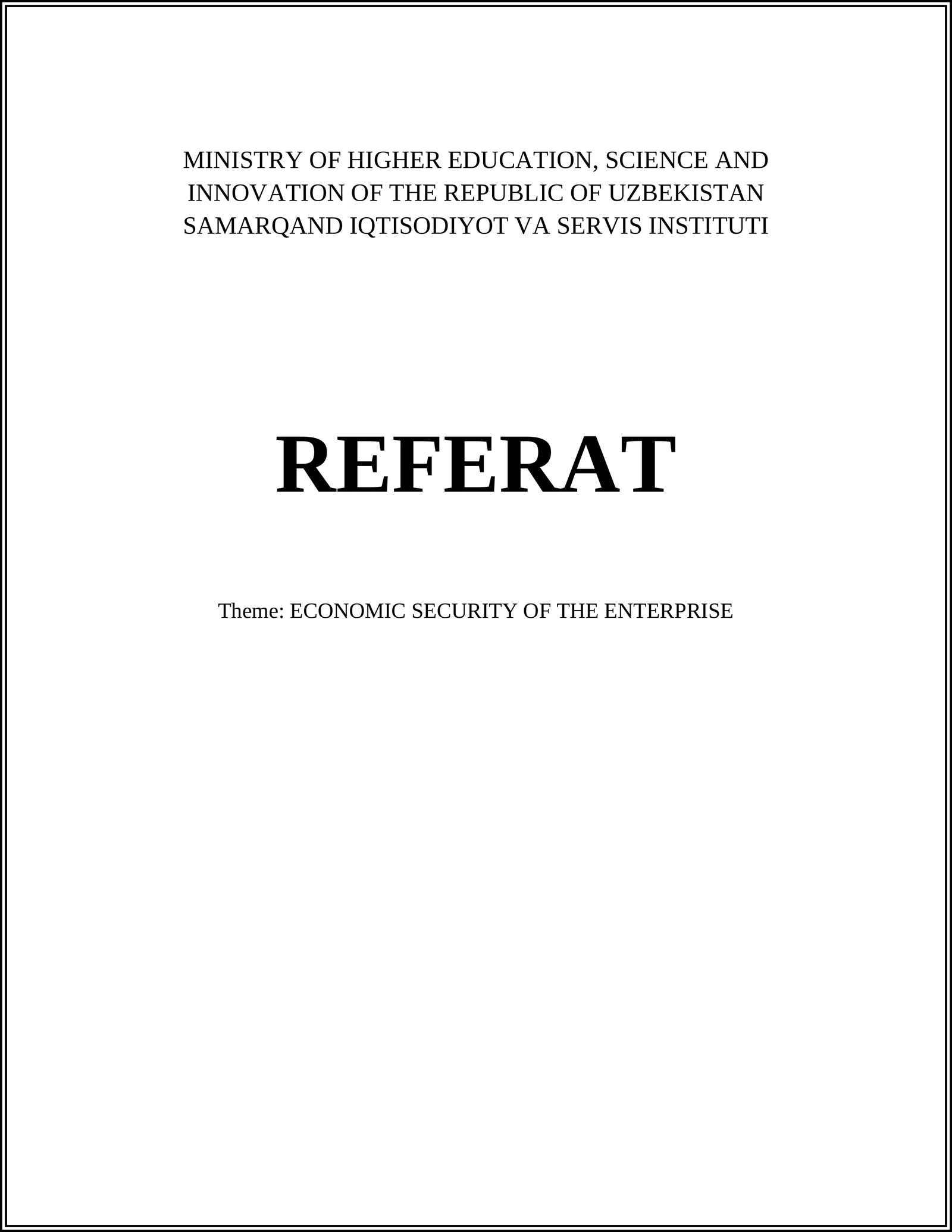 ECONOMIC SECURITY OF THE ENTERPRISE