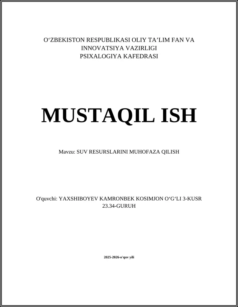 Suv resurslarini muhofaza qilish