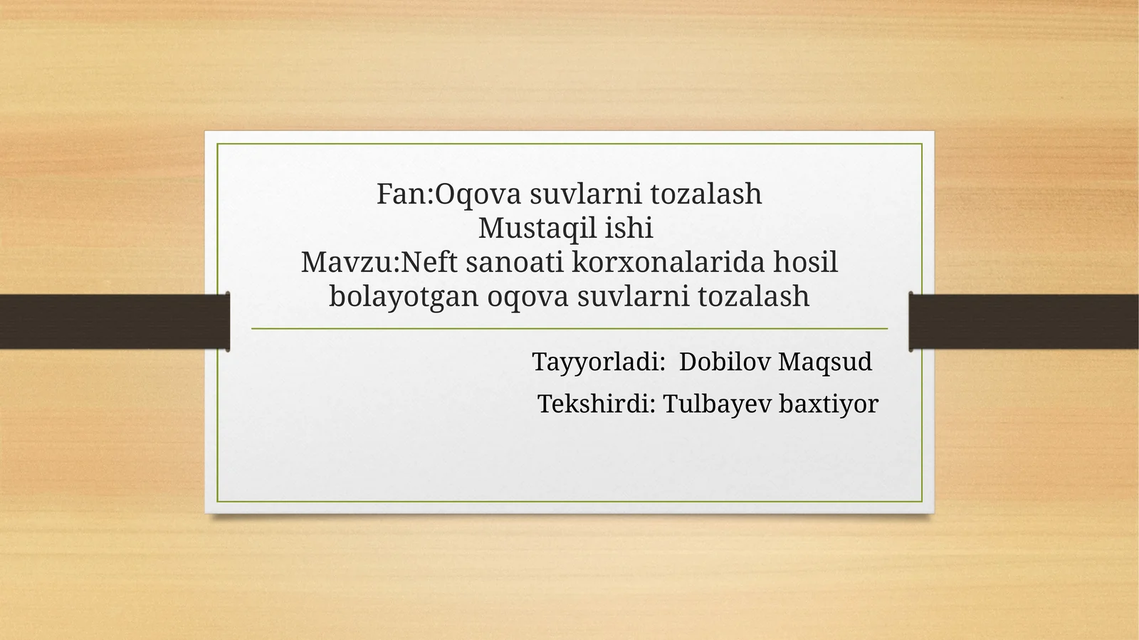 Neft sanoat korxonalarida paydo boʻlayotgan oqova suvlarni tozalash