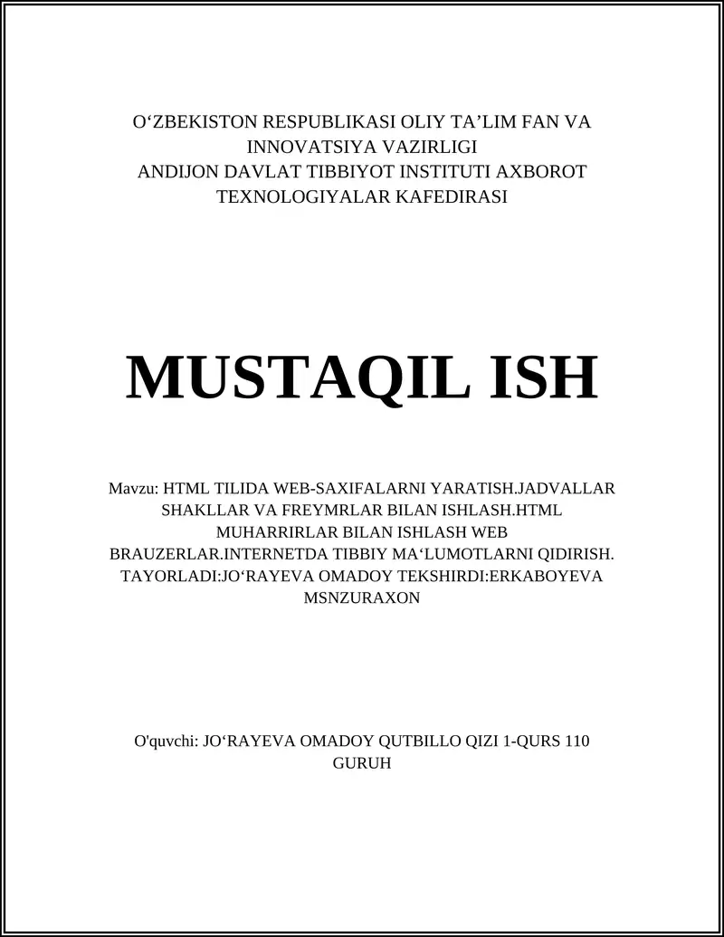 HTML TILIDA WEB-SAXIFALARNI YARATISH