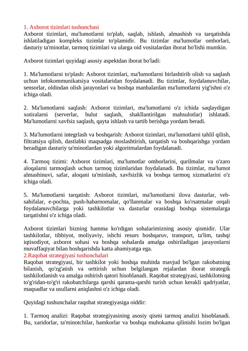 Axborot tizimlari tushunchasi