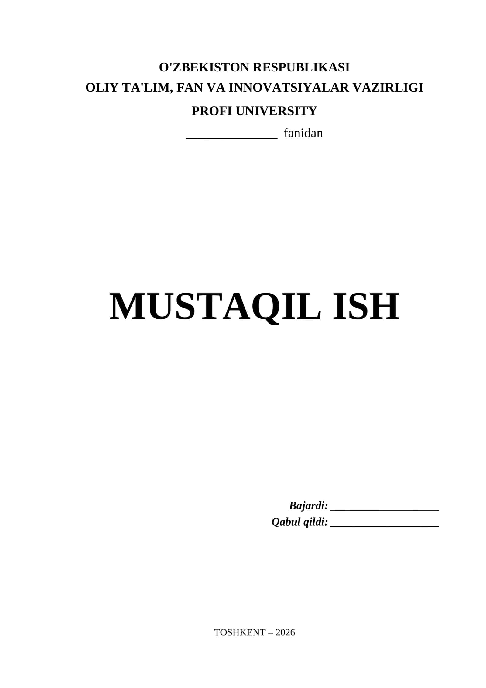 Profi University Mustaqil Ish Titul Varaq (.docx)