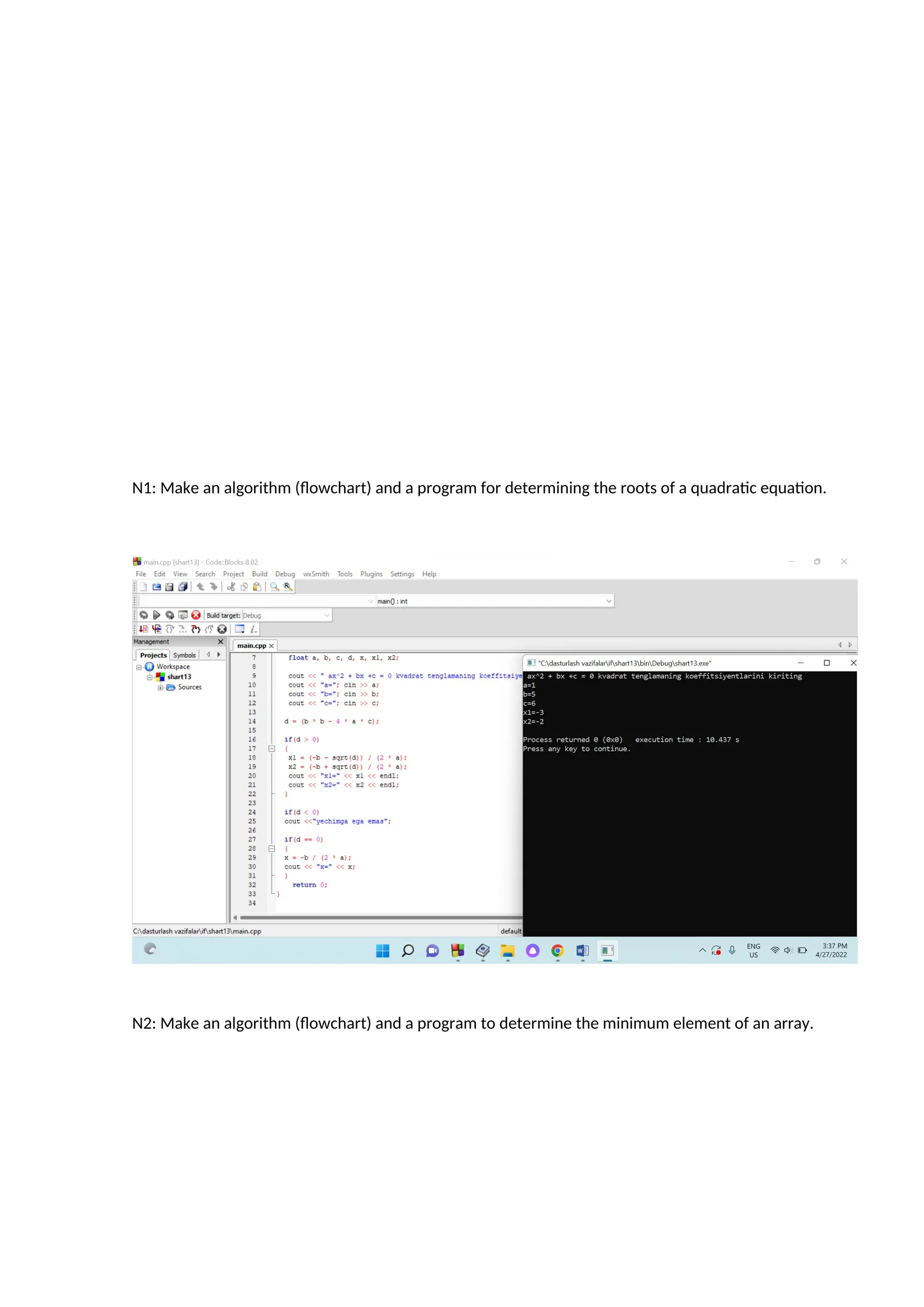 Program for Determining Roots of Quadratic Equations