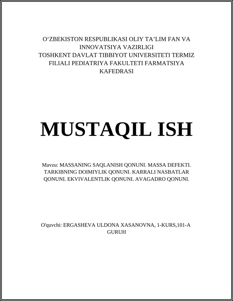 MASSANING SAQLANISH QONUNI