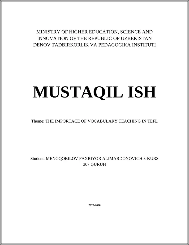 The Role of Vocabulary in Communicative Competence in TEFL