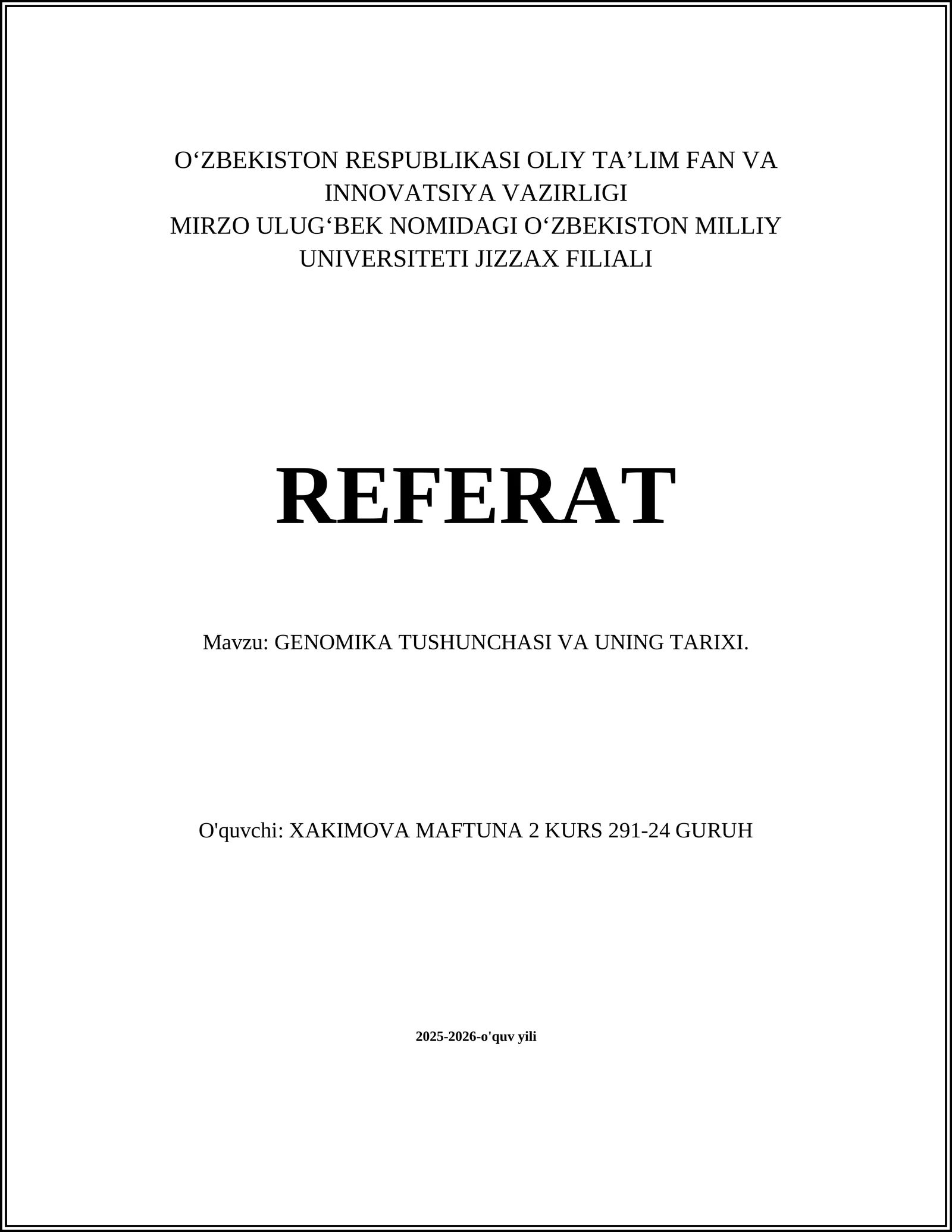 GENOMIKA TUSHUNCHASI VA UNING TARIXI