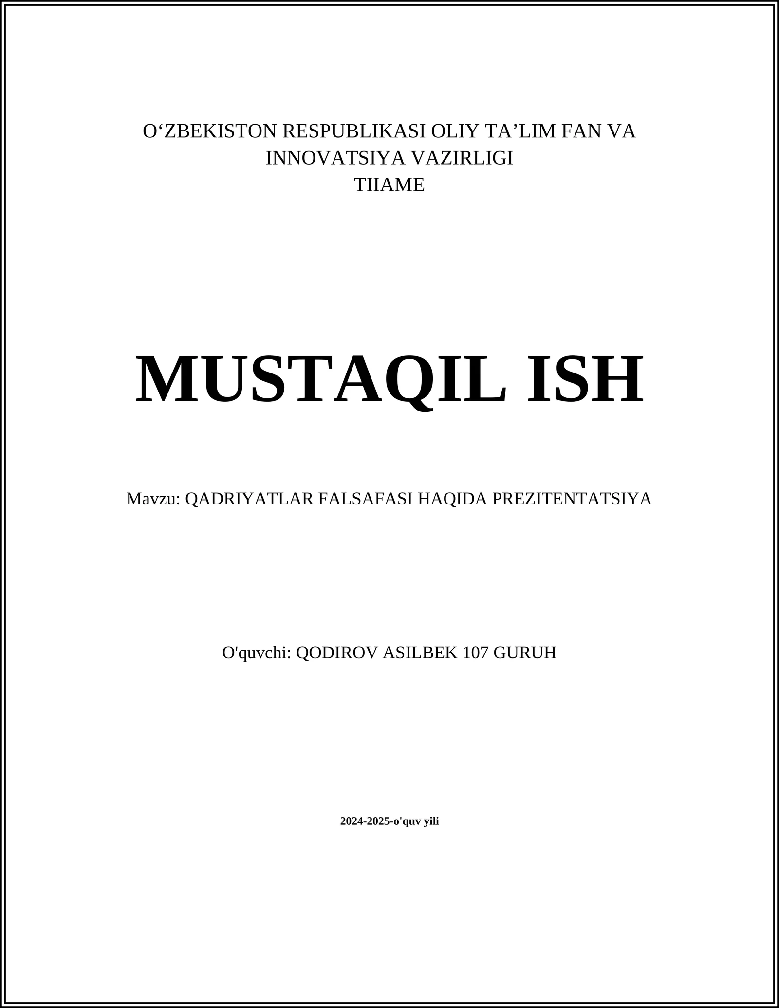QADRIYATLAR FALSAFASI HAQIDA PREZITENTATSIYA