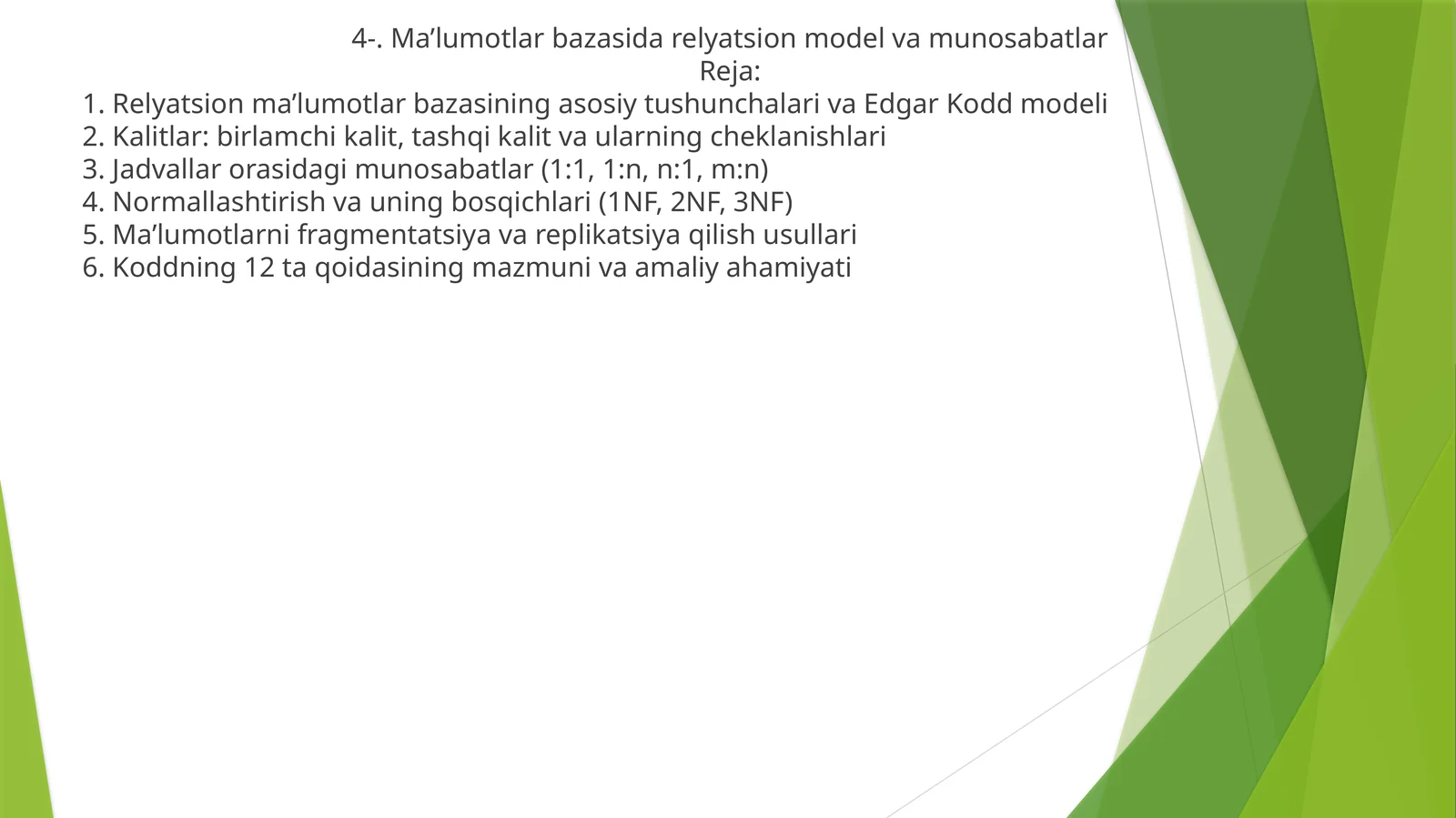 Ma'lumotlar bazasida relyatsion model va munosabatlar