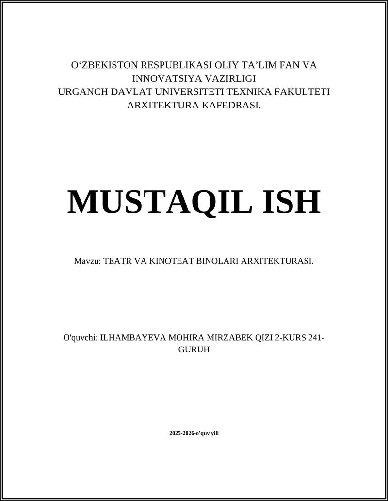 TEATR VA KINOTEAT BINOLARI ARXITEKTURASI