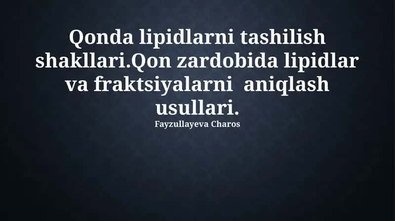 Lipidlarni tashilish shakllari